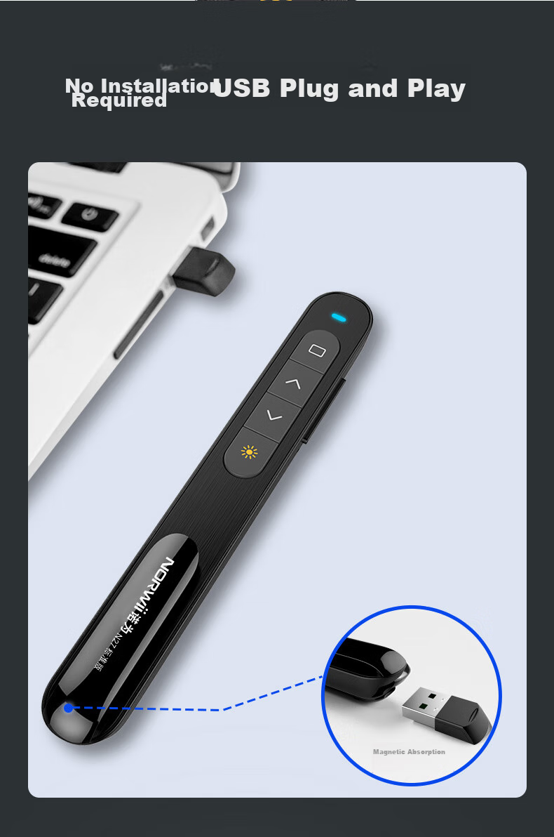 NORWII PPT Remote Pointer for Teachers, 360° Laser Pointer, Adjustable Volume, Projection Pen, 100m Remote Page Turner, Wireless Presenter, N27 Red Light, Black 18
