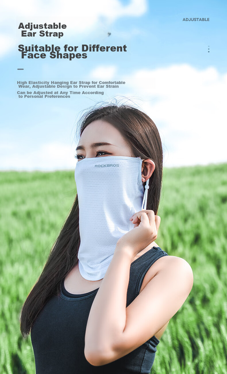 ROCKBROS Full Face Sun Protection Balaclava, Ice Silk Motorcycle Riding Neck Gaiter, Summer Unisex Fishing Face Mask, White 11