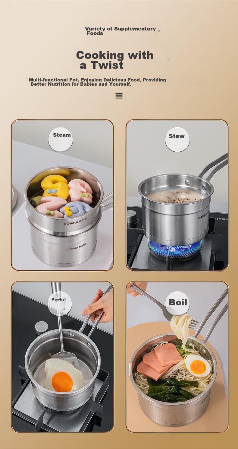 KBH Stainless Steel Milk Pot, 16cm Noodle Cooking Pot, Compatible with Induction Cooker And Open Flame, NQG18A304 8