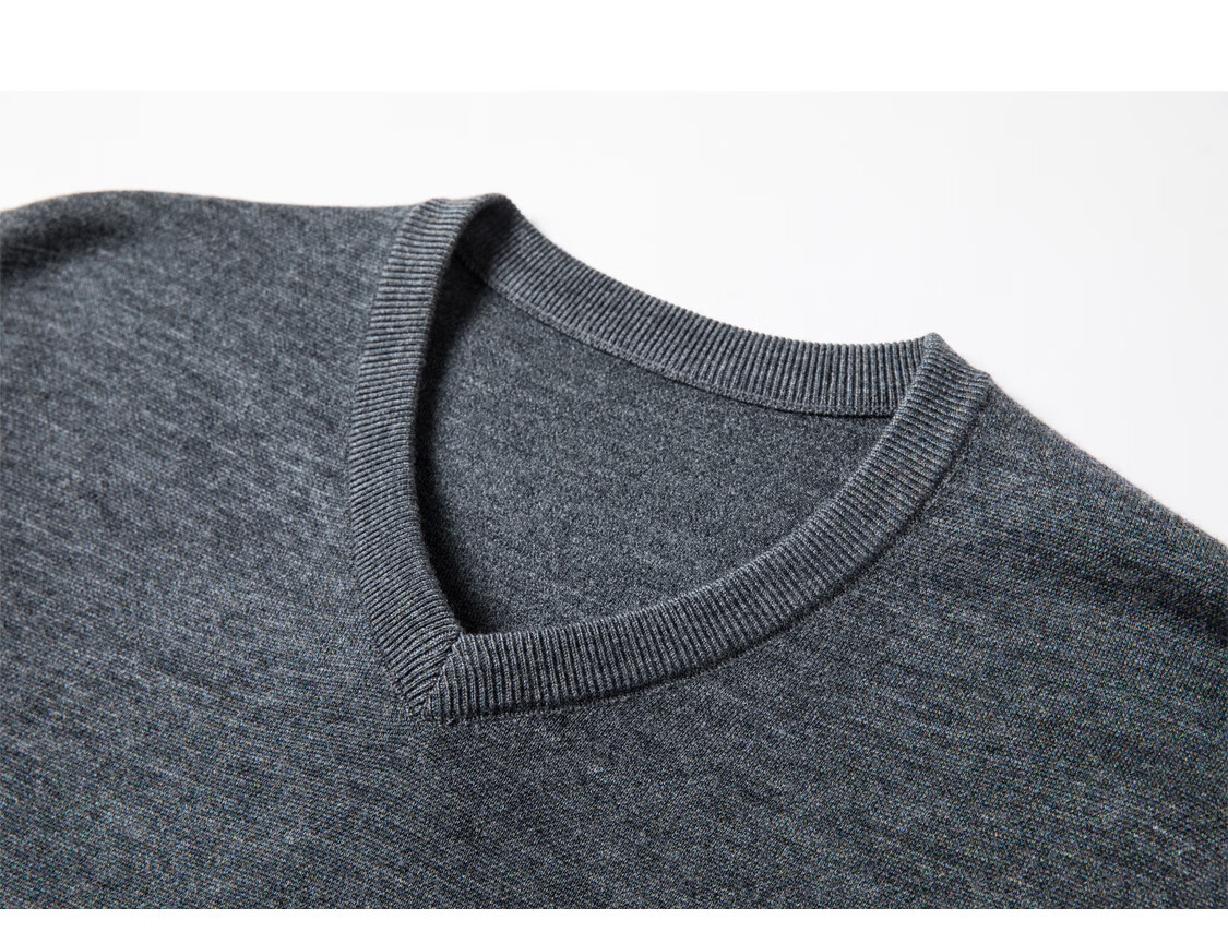 Hengyuanxiang Men's Wool Sweater Autumn Winter Thickened V-Neck Machine Washable Fine Spun Knitwear Medium Gray 175 15