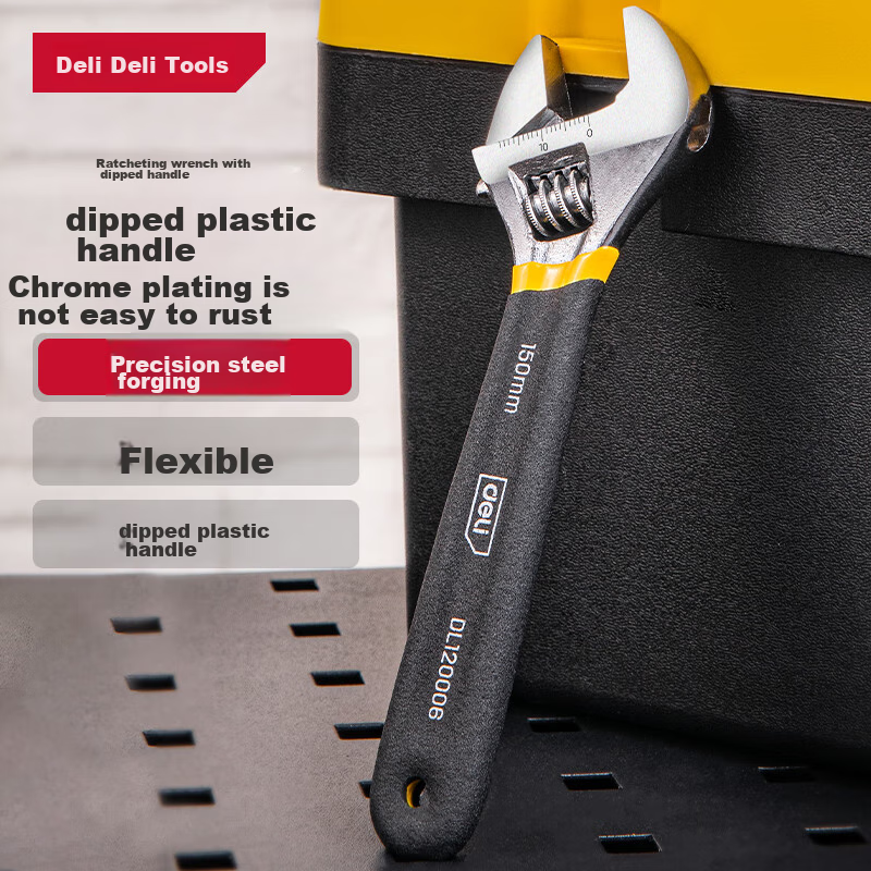 Deli Plastic-Coated Handle Adjustable Wrench, Universal Wide-Mouth Multi-Functional Torque Wrench, 6 Inches