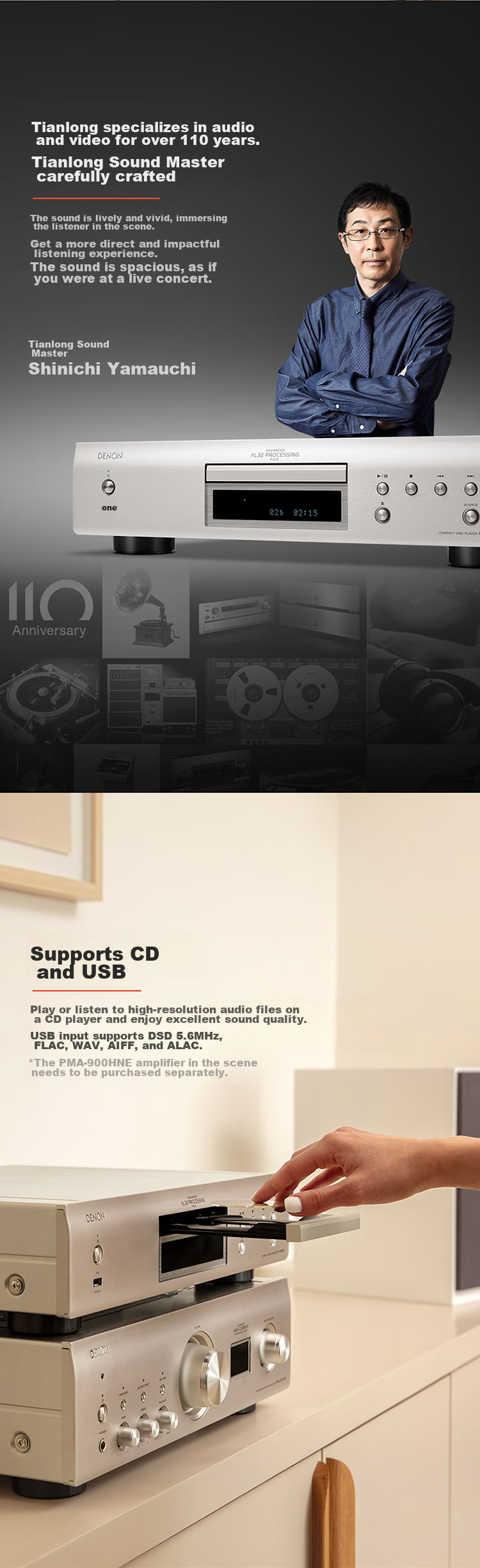 DENON DCD-900NE Home Theater HiFi Player, Hi-Res Lossless Music CD Player, DSD Decoding, Supports CD/USB Playback, Silver 2