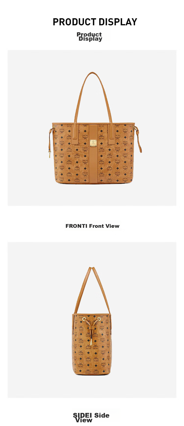MCM LIZ Medium Tote Bag, Reversible Parent-Child Bag, Handheld Shopping Bag, Cognac Color Gift 3