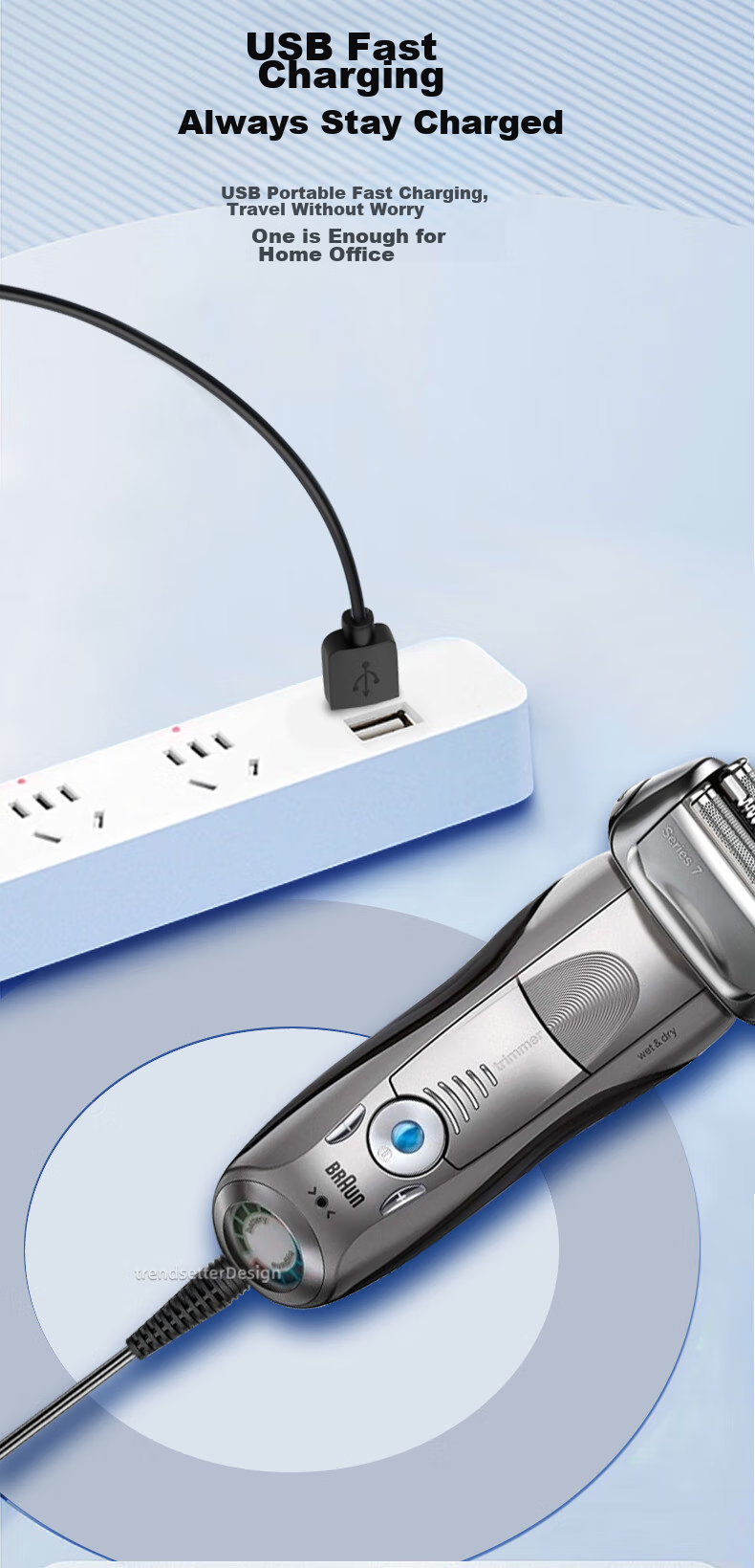 Trendsetter Compatible Charging Cable for Braun Shavers S9/S8/S7/S6/S5/S3/2675/2775/4745/5497/720/9566 Razor Charger Power Cord Accessory 3