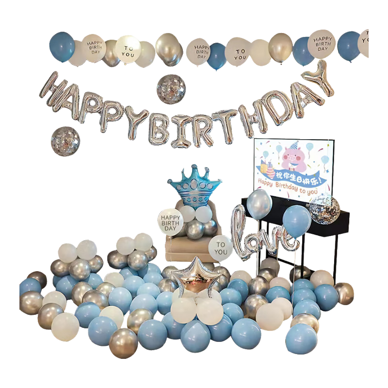 Duomeiyi Birthday Scene Decoration, Birthday Decorations for Boys And Girls, Happy Birthday Aluminum Foil Balloons, Silver Set