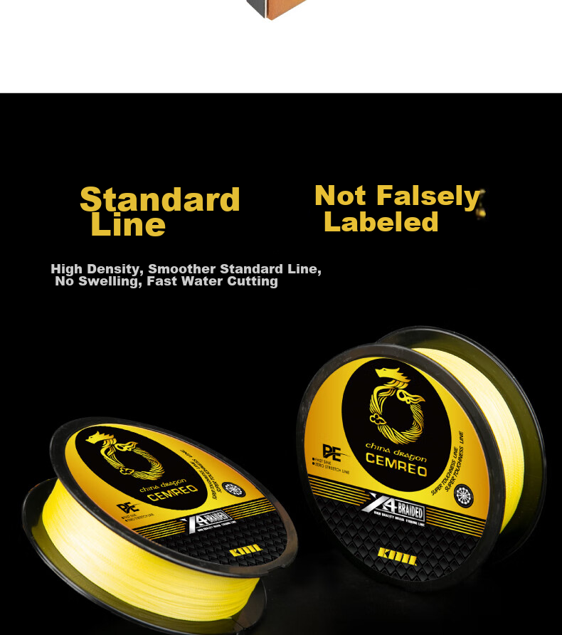 Kemailei 4-Strand PE Fishing Line, 100 Meters, Eye-Catching Yellow Braided Fishing Line, Ultra-High Tensile Strength, Bass Fishing Line, Lure Fishing Line, High-Density Anti-Bite Braided Line, Lure Sea Fishing Line, Size 0.8, Eye-Catching Yellow 12