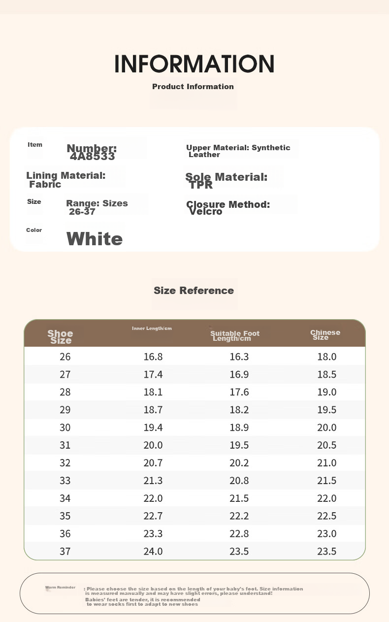 Follow Me Boys And Girls Sports White Sneakers Children's School Campus Shoes Spring Autumn Fashion Breathable Performance Casual Shoes Xueyuanbai 37 4