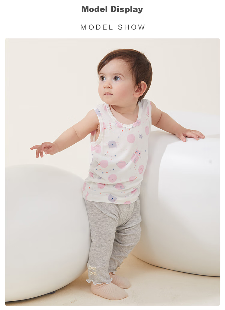 Aimer Kids Underwear Vest Undershirt for Girls, Baby Floral Print Vest 2-Pack, Meow Planet White + Pink, Size 90 11