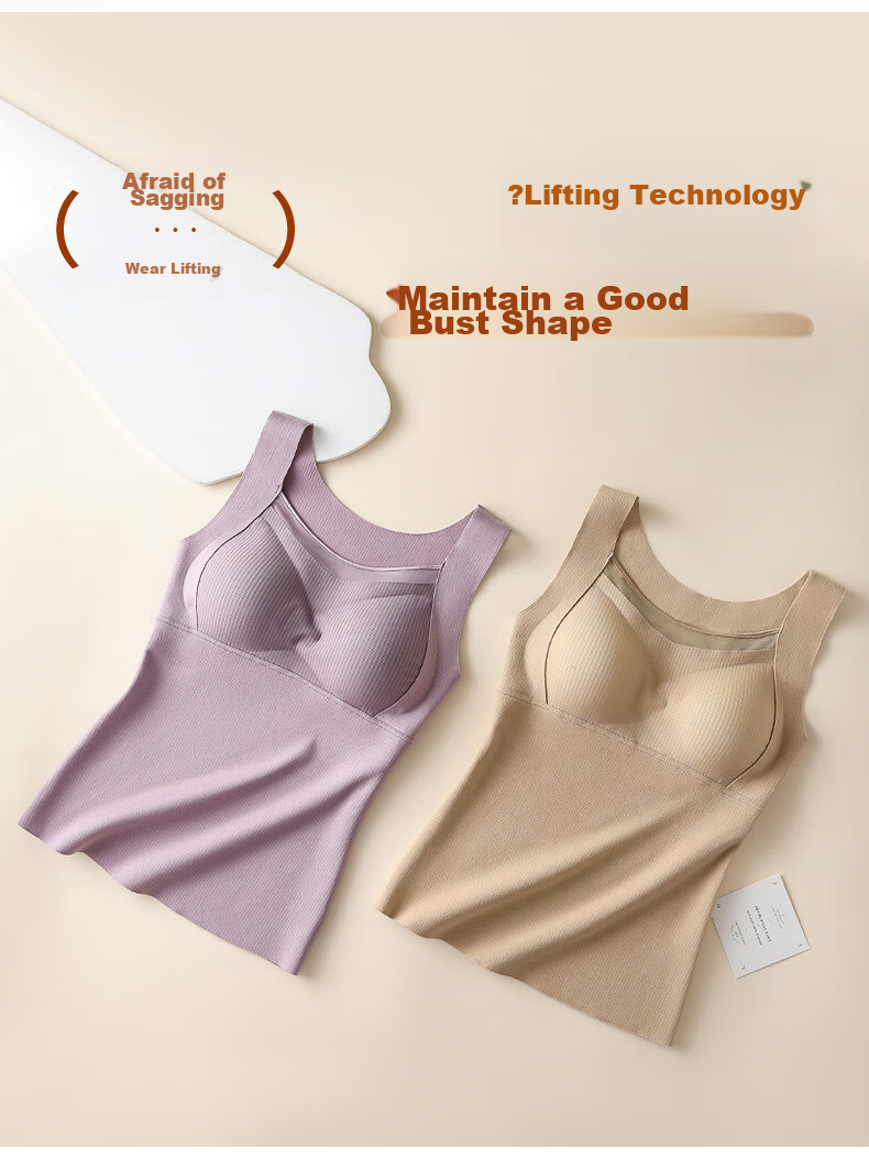 Dushiliren Women's Thermal Vest with Chest Pads, Fleece-Lined And Thickened, Inner Wear Base Layer, Seamless Fleece Underwear Vest for Autumn And Winter Seasons 6
