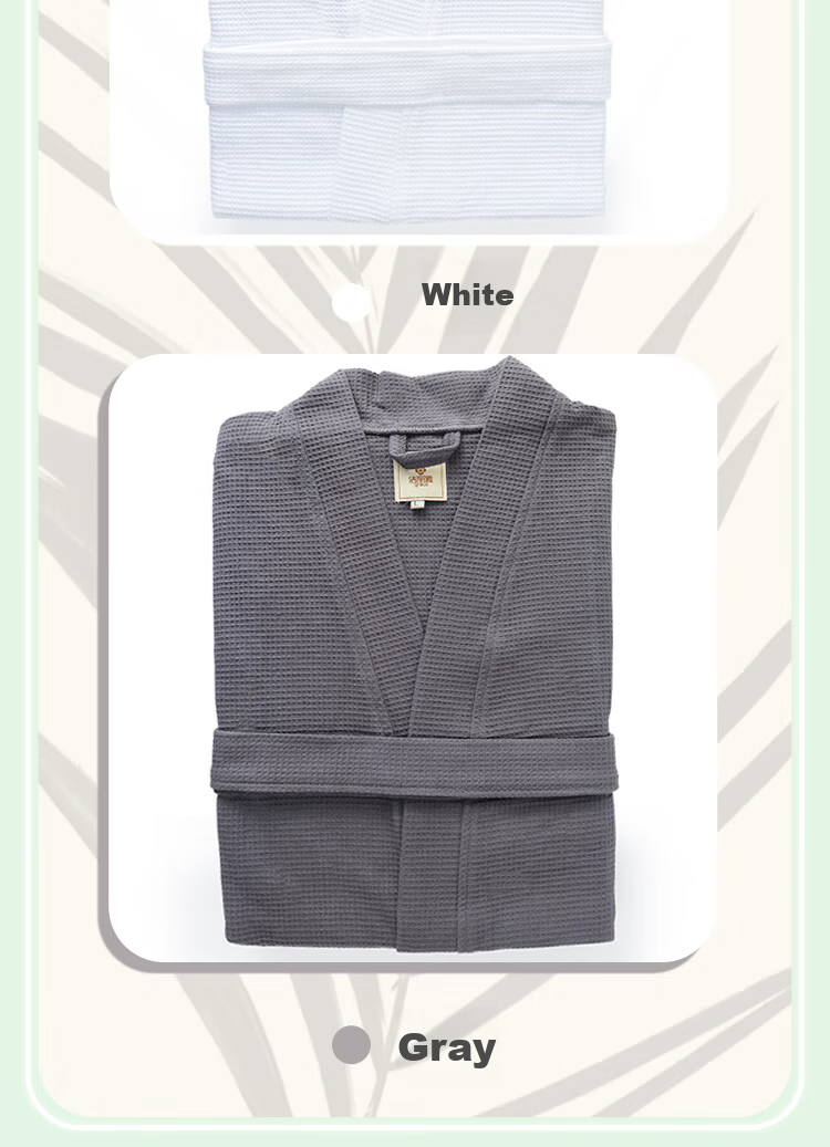 Grace Antibacterial And Anti-Mite Bathrobe, Pure Cotton Absorbent Bathrobe, Simple Home Steaming Suit, Waffle Pattern Sleepwear for Men And Wome 7