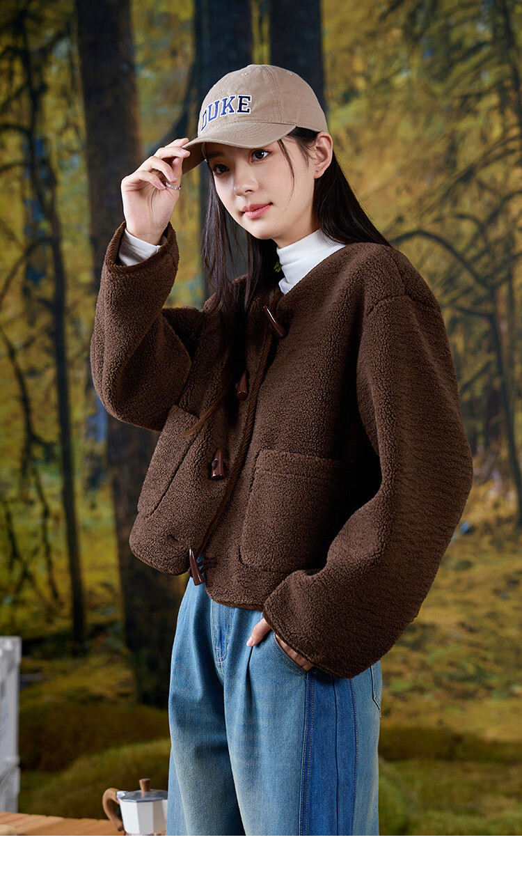 Dme [Black Chocolate Oreo Jacket] Winter Casual Short Faux Shearling Jacket for Women, Dark Brown, M 8
