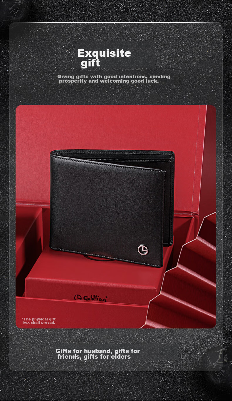 Goldlion First Layer Cowhide Men's Small Horizontal Bifold Wallet Gift Box Birthday Present 2