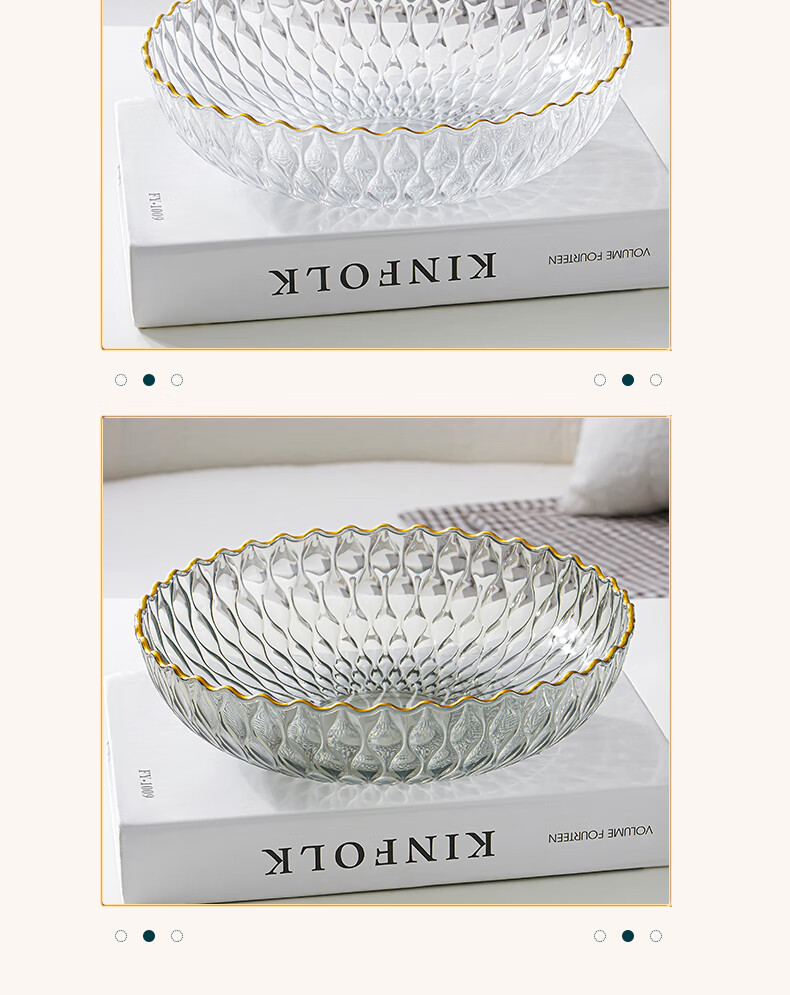 BJ Fruit Plate, Snack Plate, Household Imitation Glass Fruit Plate, Dried Fruit Plate, Serving Tray, Candy And Nut Plate, Wavy Pattern Transparent White 3