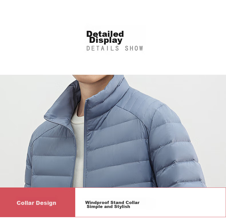 YAYA Men's Short Ribbed down Jacket with Stand Collar, Solid Color, Warm Duck down, Versatile Fashionable Couple's Lightweight down Coat 21