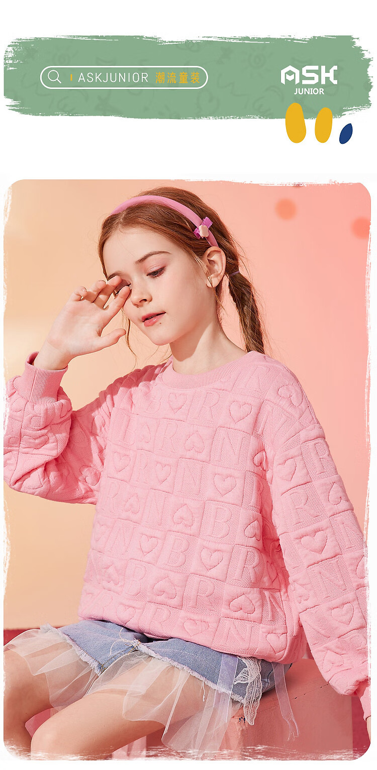 ASK JUNIOR Children's Clothing, Girls' Sweatshirt, Autumn Wear for Older Kids, Casual Fashion Printed Pullover Top, Pink, Size 160 1