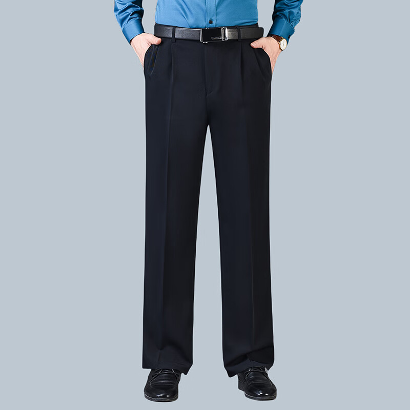 Ayoupang Spring And Summer Business Plus-Size Dress Pants for Men, Wrinkle-Resistant No-Iron Double Pleated High-Waist Deep Casual Trousers, Black, Size 33/2, 6 Feet 10