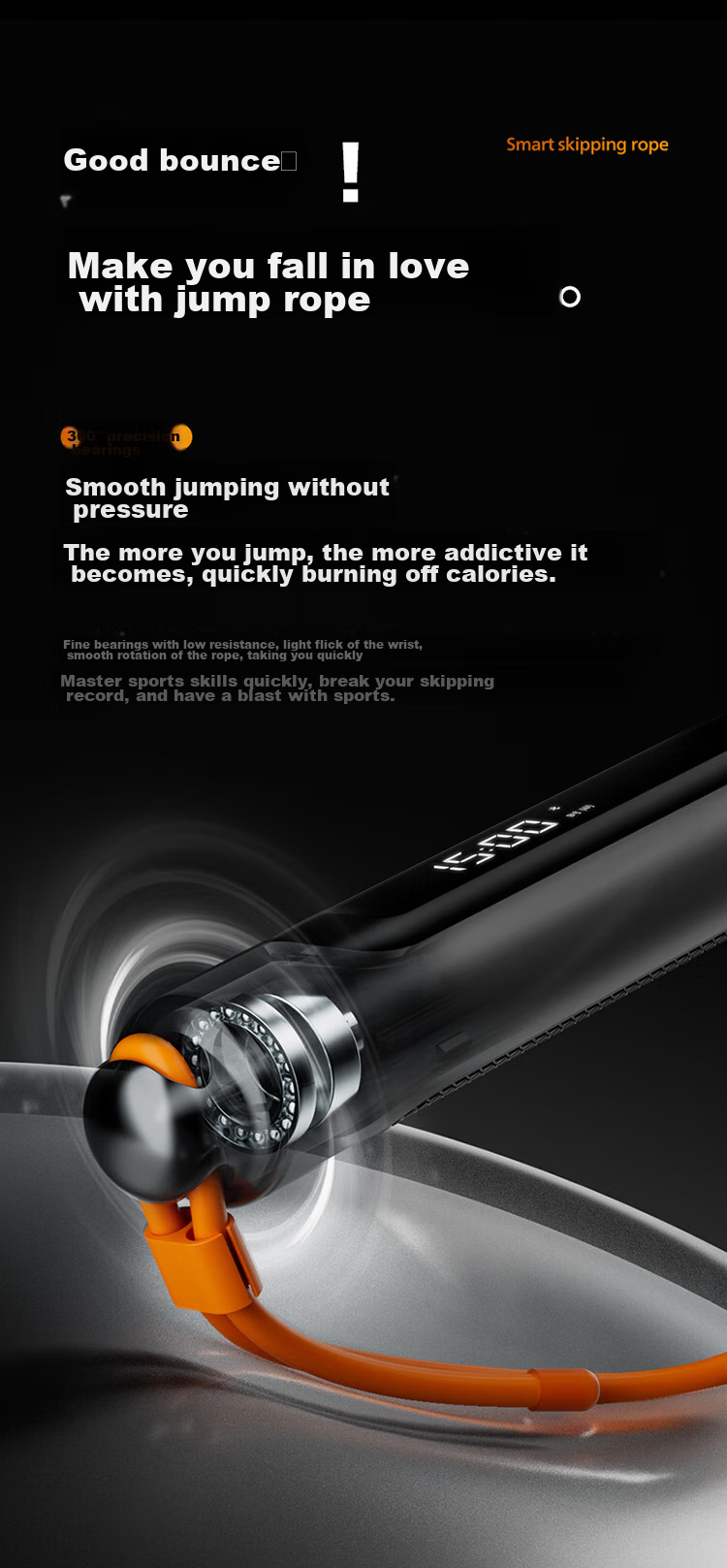Feilipu Smart Jump Rope, Cordless Jump Rope for Adults, Weight Loss Fitness Fat Burning Specialized Weighted Counting Jump Rope 3703D Starry Gray 5