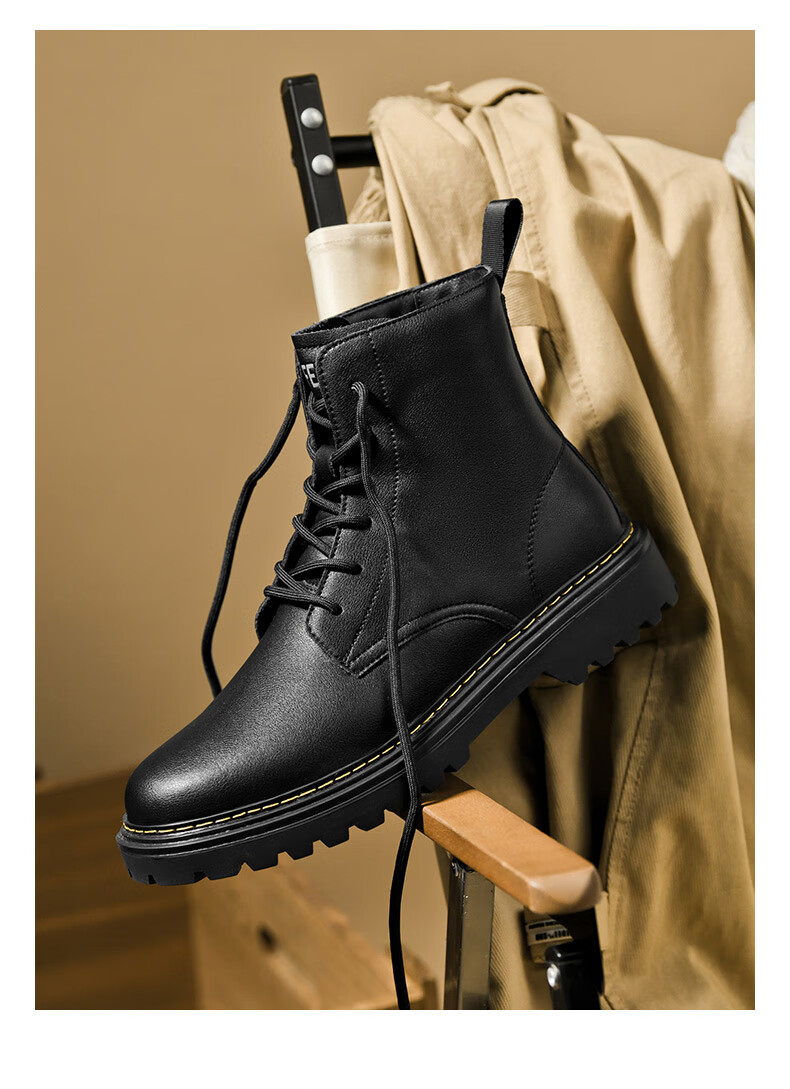 HLA Martin Boots for Men, Autumn And Winter Work Shoes, Men's Boots HAAGZM4EAE290, Black Fleece-Lined, Size 39 2