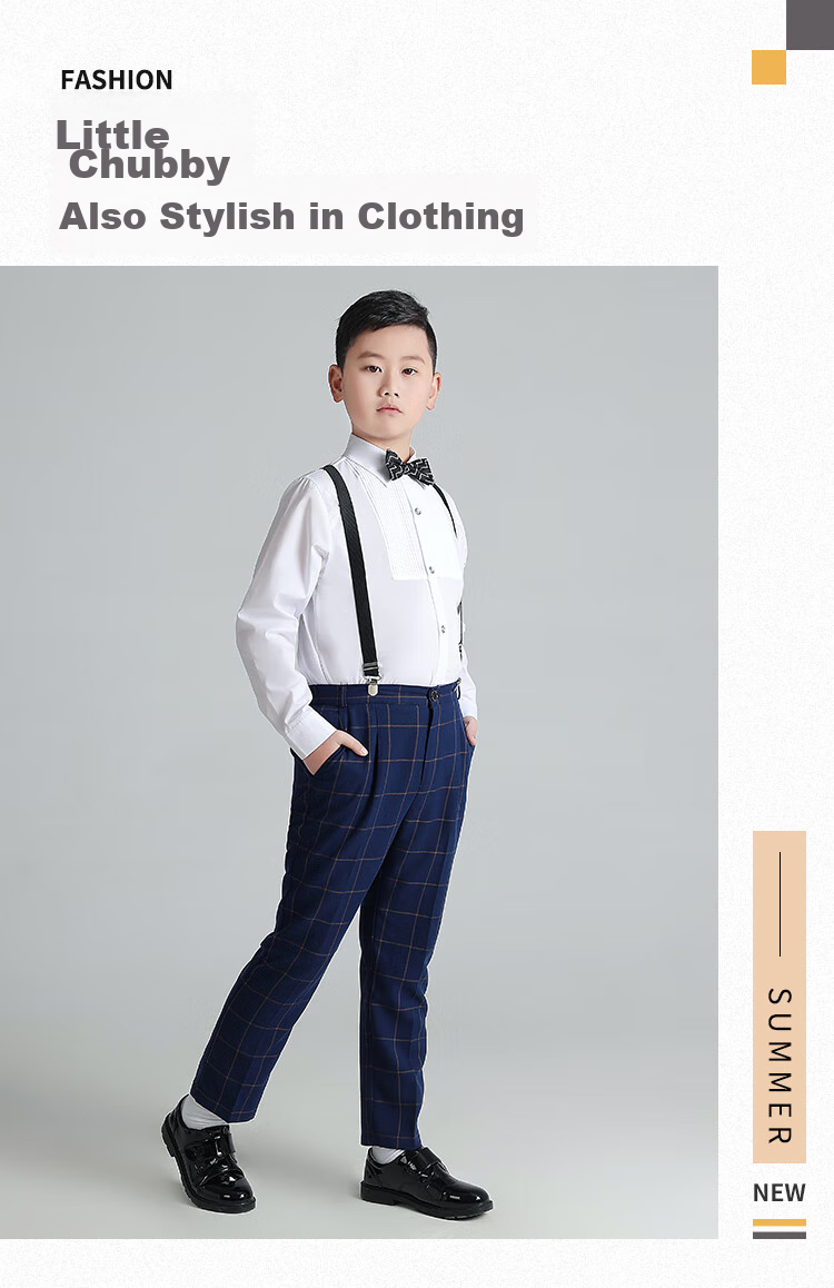 LUOBOBEIBEI Plus-Size Boys' Formal Wear, New Year's Outfit for Older Children, Enlarged Shirt And Suspender Pants, Black Four-Piece Set, Size 150 1
