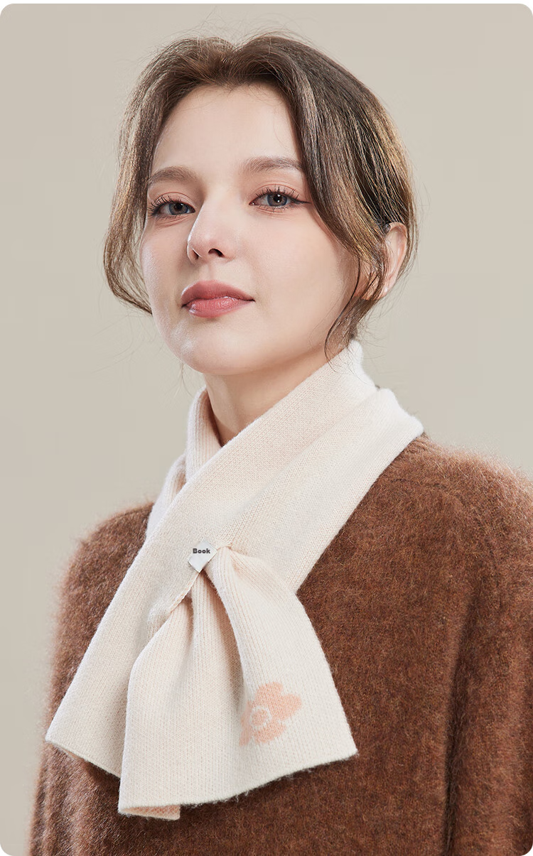 JIUMU Pure Wool Scarf for Women, Autumn And Winter Ladies' Warm Neck Warmer, Lightweight Winter Neck Protection Short Scarf 14