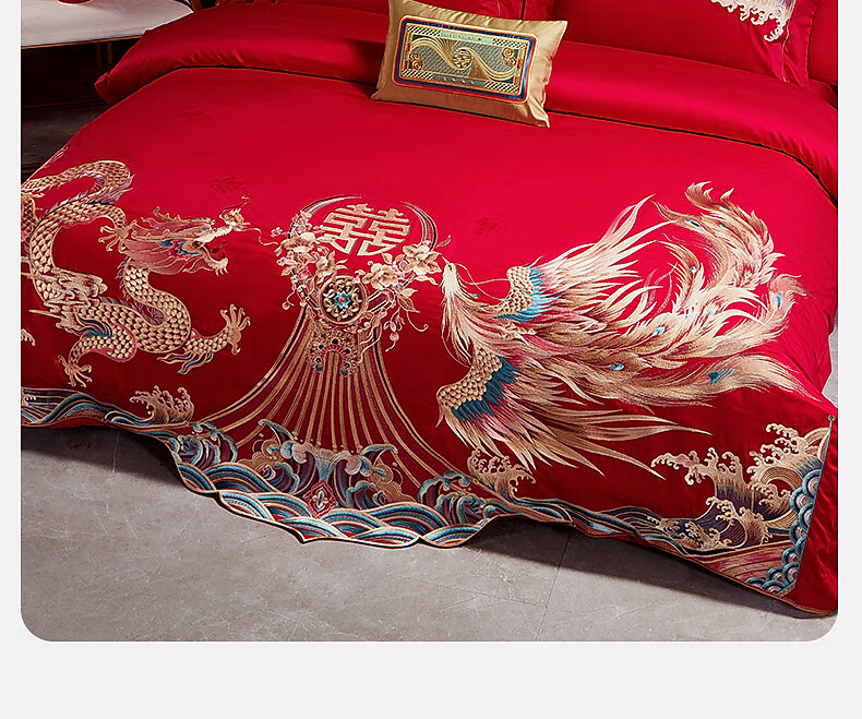Shuixingjiafang Wedding Bedding Set of Four Pieces, 100S Long-Staple Cotton, Wedding Bed Sheet And Duvet Cover, Lace Jacquard Design, Wedding Gift for 1.8m Bed 6