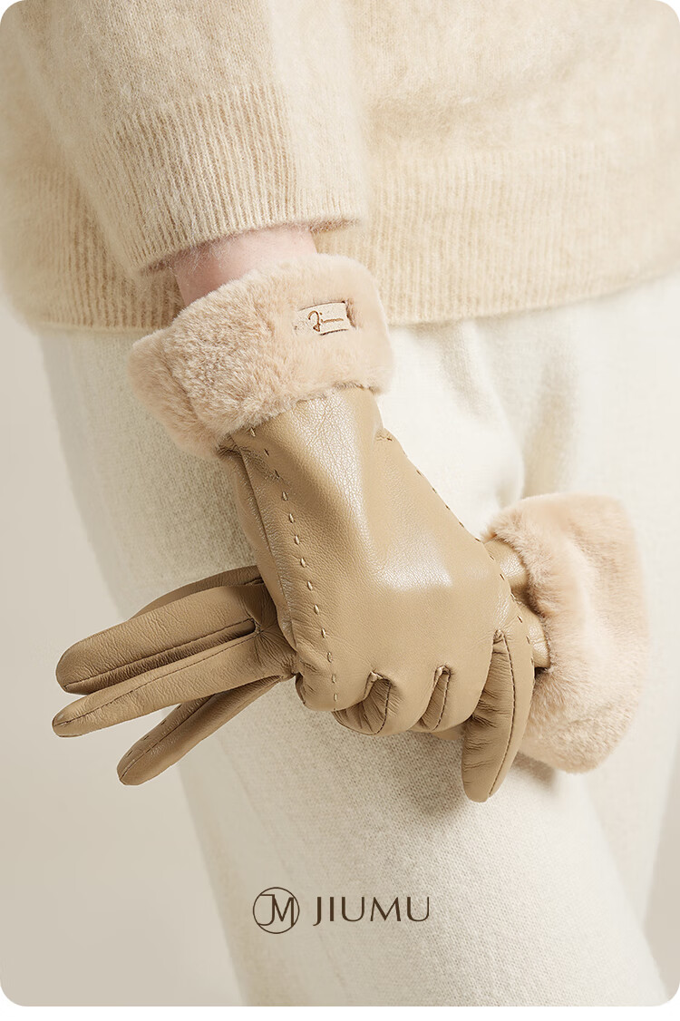 JIUMU Warm Leather Gloves for Women, Winter Thickened Fleece-Lined, for Cycling And Driving, Windproof And Cold-Resistant, Touchscreen Compatible Gloves 1