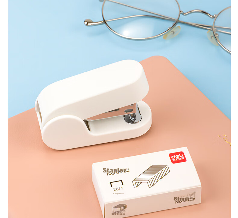 Deli [Back to School Stationery] Mini Stapler, Lightweight And Portable for Students' Office Use, Macaron Color Stapler/Binder/Stapling Machine, White 7