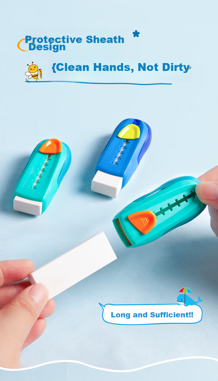 Maped Creative Eraser for Kids, Extendable Push-Pull Eraser for Students' Exams, Drawing, And Art Learning, 012000CH [Green/Block] 2