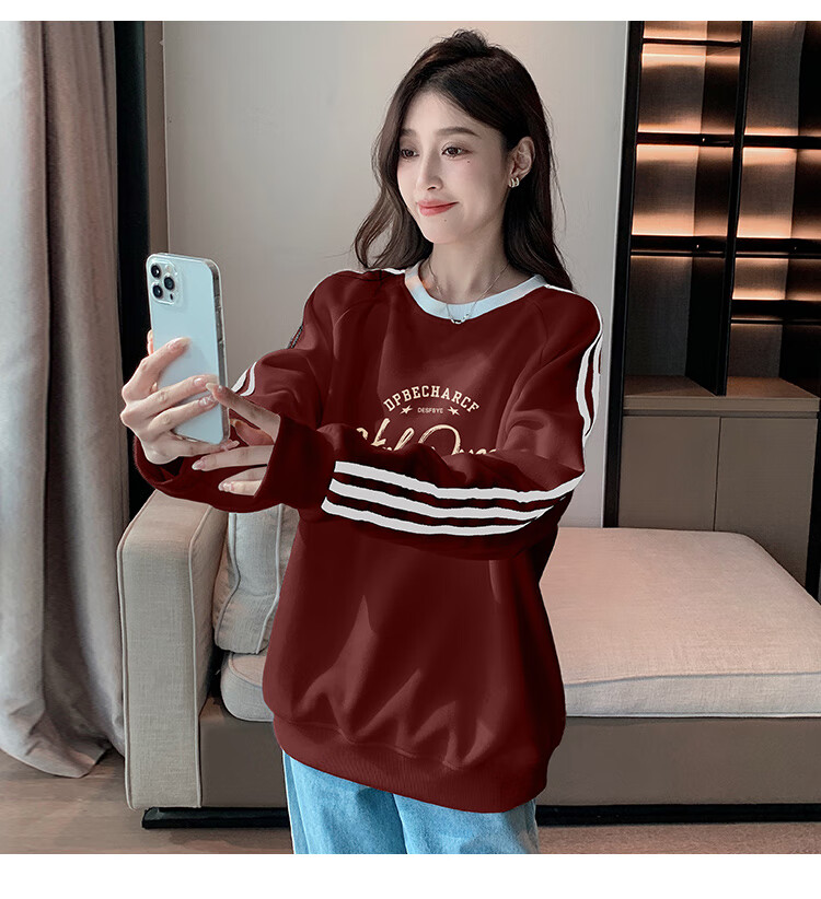 Halo Queen Women's Sweatshirt, Spring And Autumn, Round Neck, Loose Fit, Fashionable Printed Pullover Top H13KW1300 3