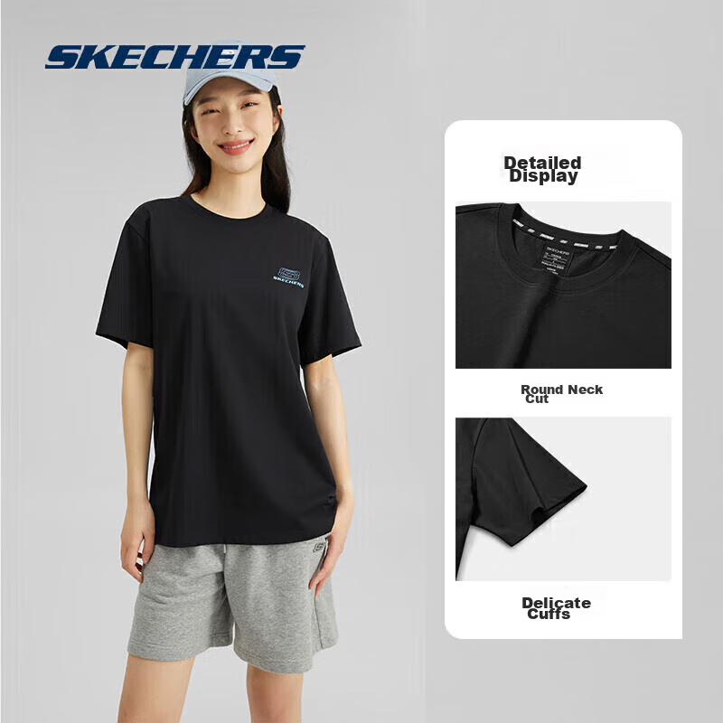 Skechers Summer Unisex Couple Matching Colorful Series Breathable Moisture-Wicking Quick-Drying Cool Short Sleeve T-Shirt L223U165