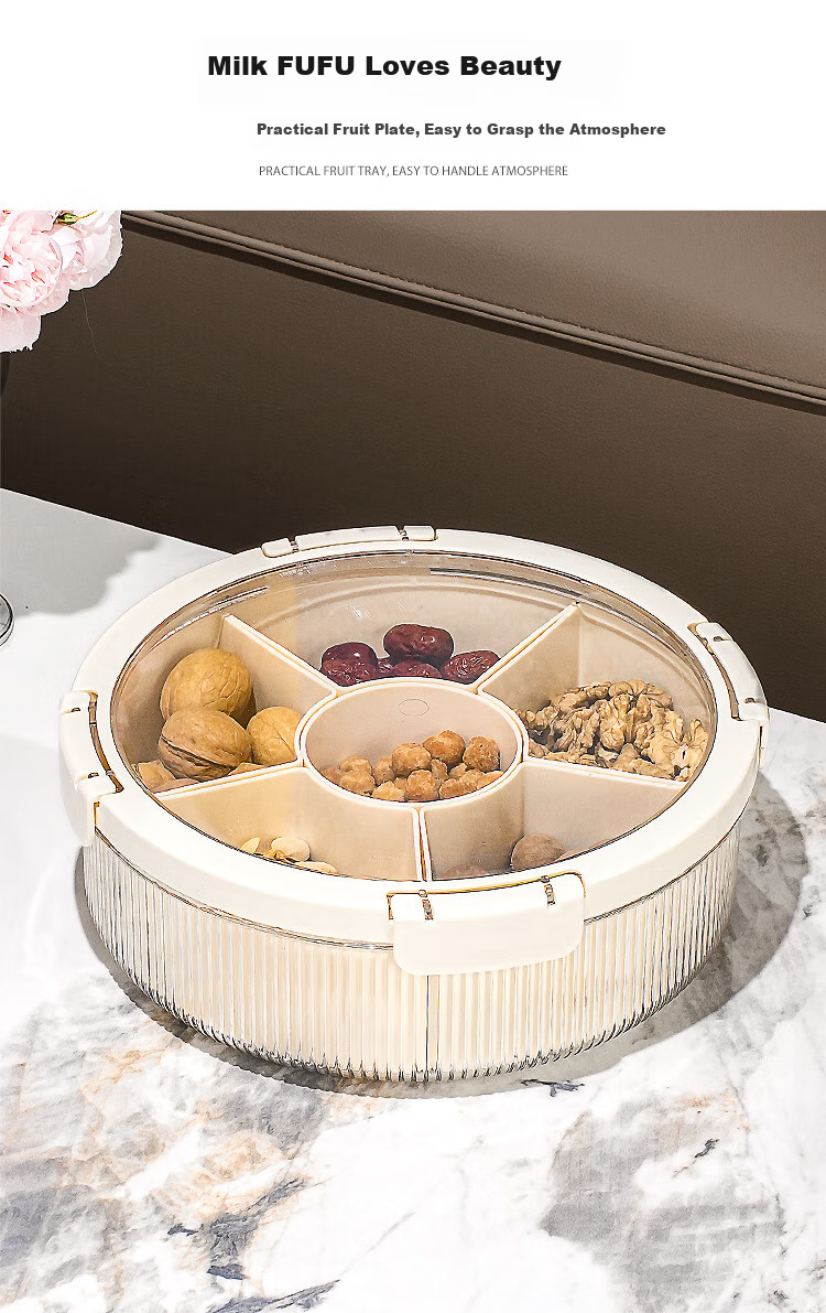 Fanyejia Luxury Dried Fruit Snack Storage Box, Double-Layer Rotatable Sealed Moisture-Proof Compartmentalized Home Living Room Candy Basket with Large Capacity 3