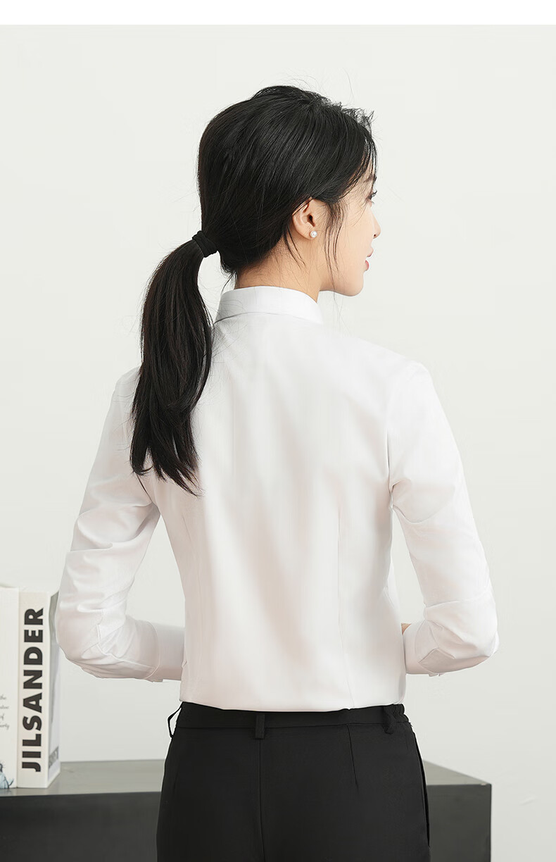 ROMON Long-Sleeve Shirt for Women, Business Casual Professional Formal Wear, Slim-Fit Slimming Work Uniform, Commuter White Blouse Women's Top 11