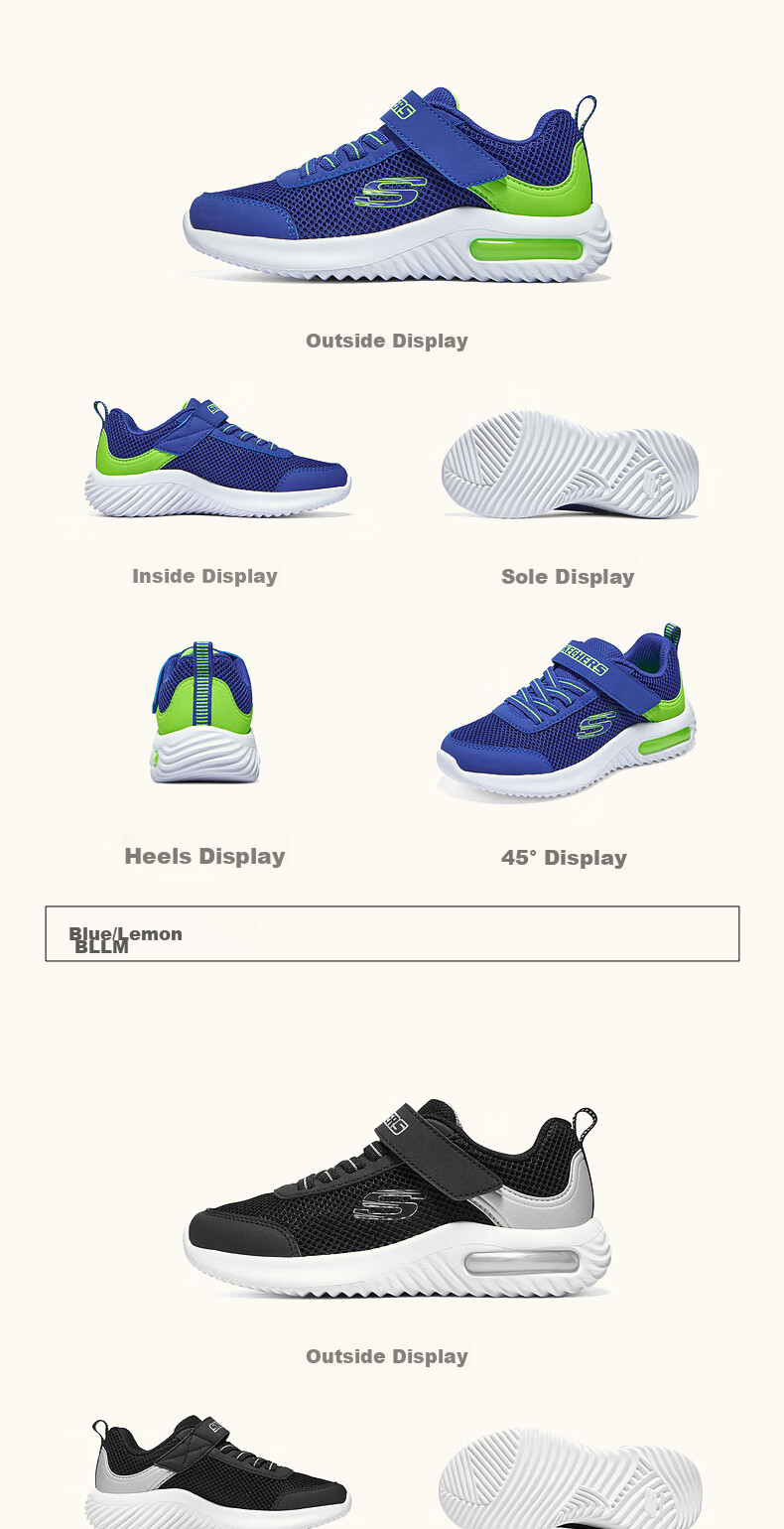 Skechers Children's Sports Shoes, Boys' Breathable Mesh Shoes, Fashionable Velcro Sneakers for Older Kids, Running Shoes 403748L 12