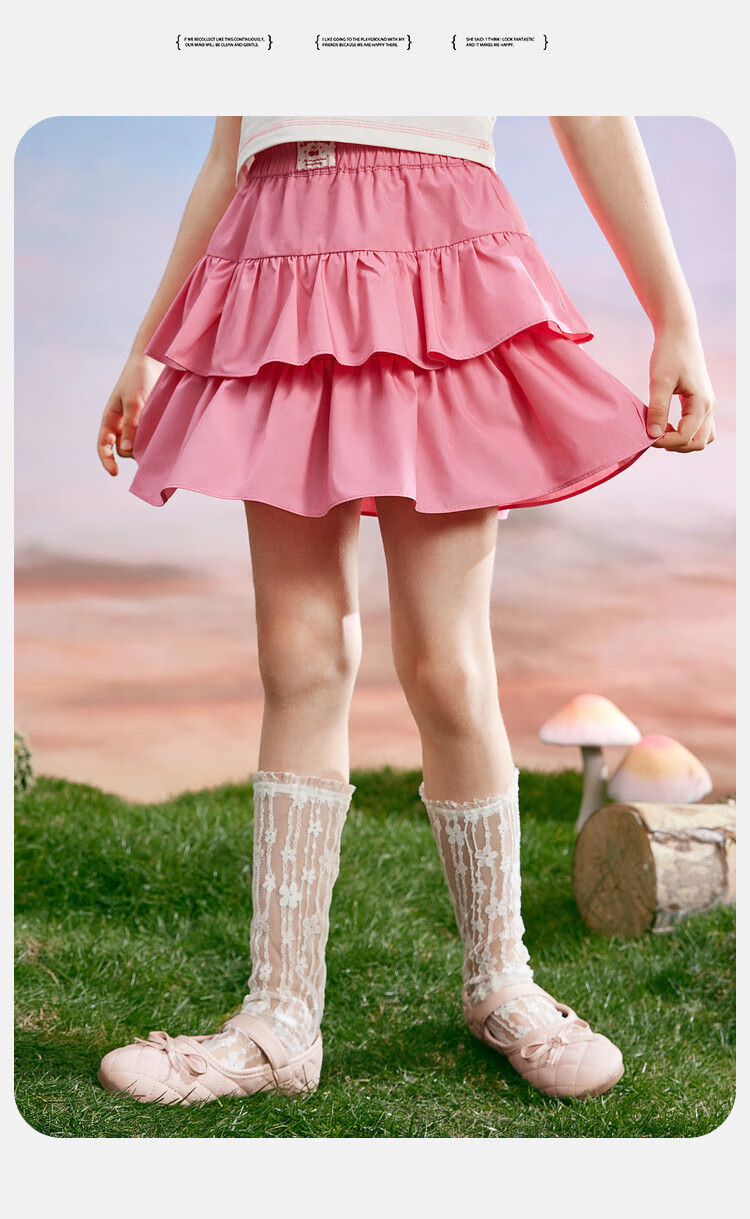 ASK JUNIOR Puffy Skirt Girls' Summer Dress Fashionable Versatile Double-Layered Skirt Sweet Stylish Children's Princess Dress Pink 110 13