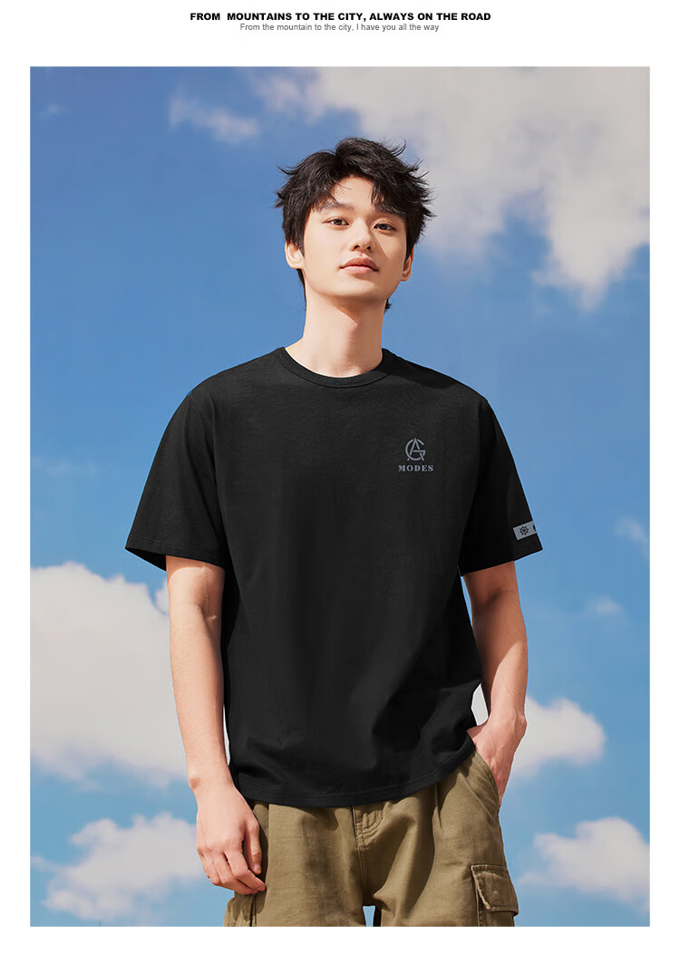Pioneer Camp Summer Short-Sleeve T-Shirt for Men, Round Neck Loose Casual Student Top, Pure Cotton Printed Menswear, Smoky Blue, 3XL 9
