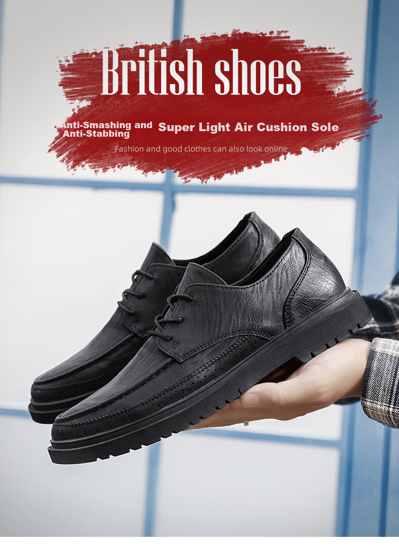 CALIFBULL Men's Shoes, Spring And Summer Business Casual Leather Shoes for Men, Breathable Soft-Soled Dress Shoes, Formal Wedding Shoes, Black, Size 41 5