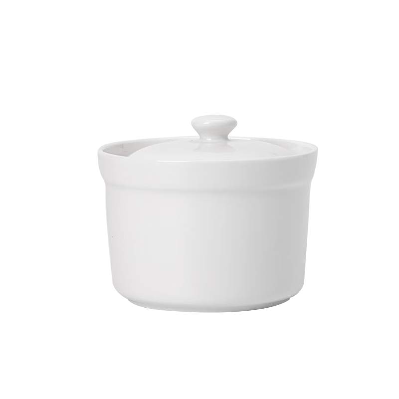 JD Original Ceramic Stew Pot with Lid for Soup, Steamed Eggs, Bird's Nest, Baby Food, Home Use, Pure White, 460ml, Spoon Included