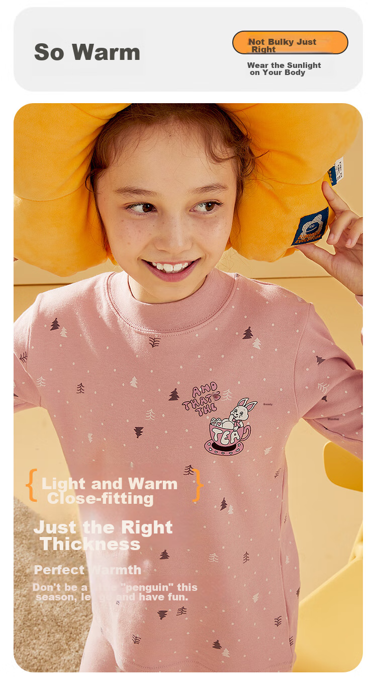 Hodohome Children's Autumn Underwear Set, Girls' Pure Cotton All-Over Print Semi-Turtleneck Thermal Underwear, Big Kids' Pajamas, 112 Pink 120 3