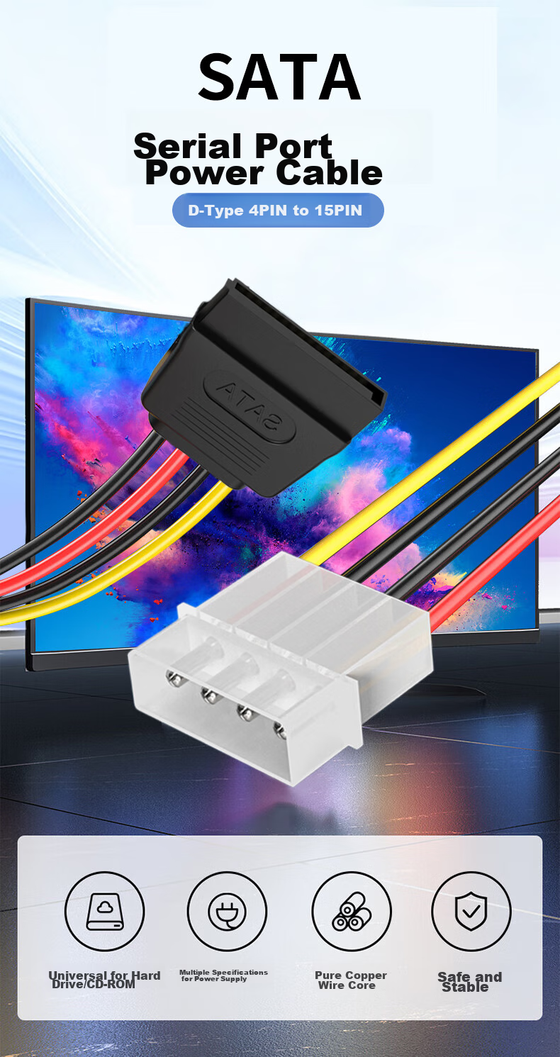 BURLEFRAN Power Supply D-Type Large 4PIN Interface 1-To Connection Cable Computer IDE Power Cord One-To Chassis Fan Power Adapter Cable 1-To 1