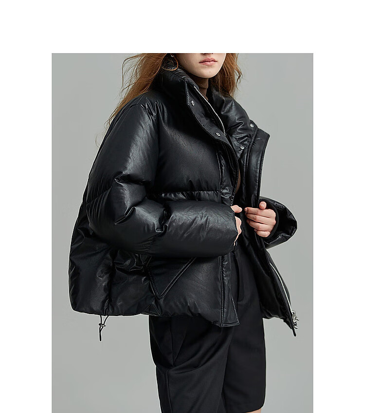 Dme [Washless Luxury Old-Style] Winter New Stand-Collar PU Loose Long-Sleeve Thick Warm Slimming down Jacket for Women, Short Style 19