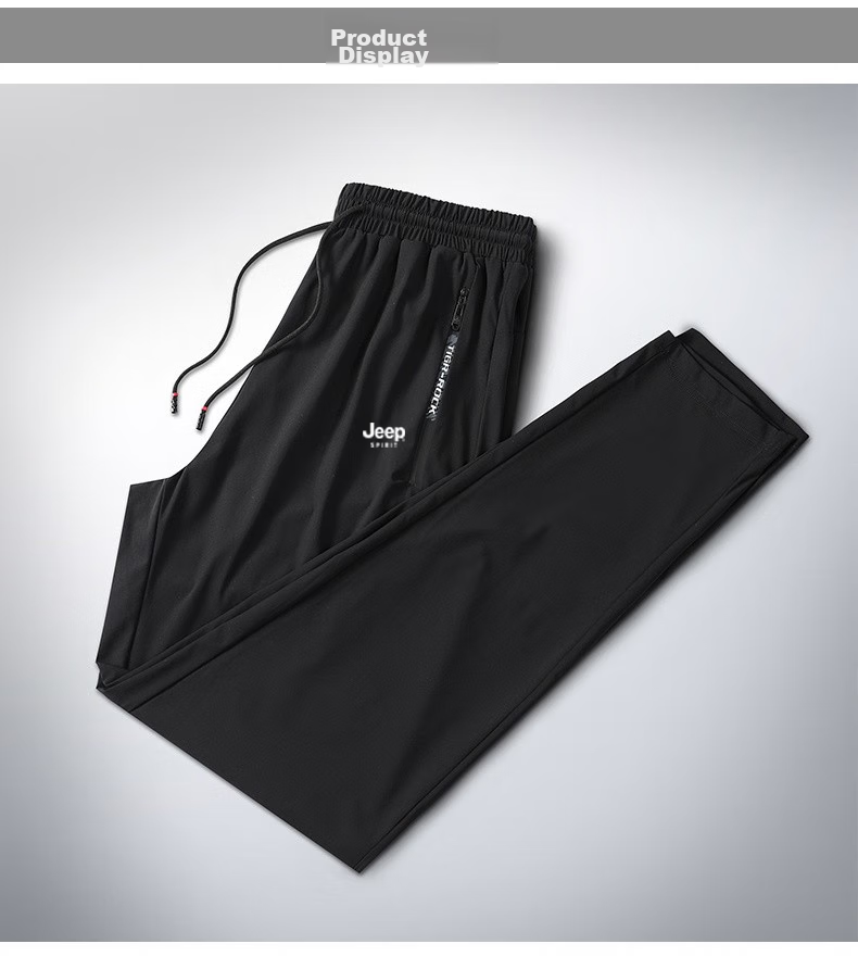 JEEP SPIRIT Casual Pants, Summer Ice Silk Quick-Dry Breathable Lightweight Outdoor Sports Trousers, Black Straight-Leg XL 8