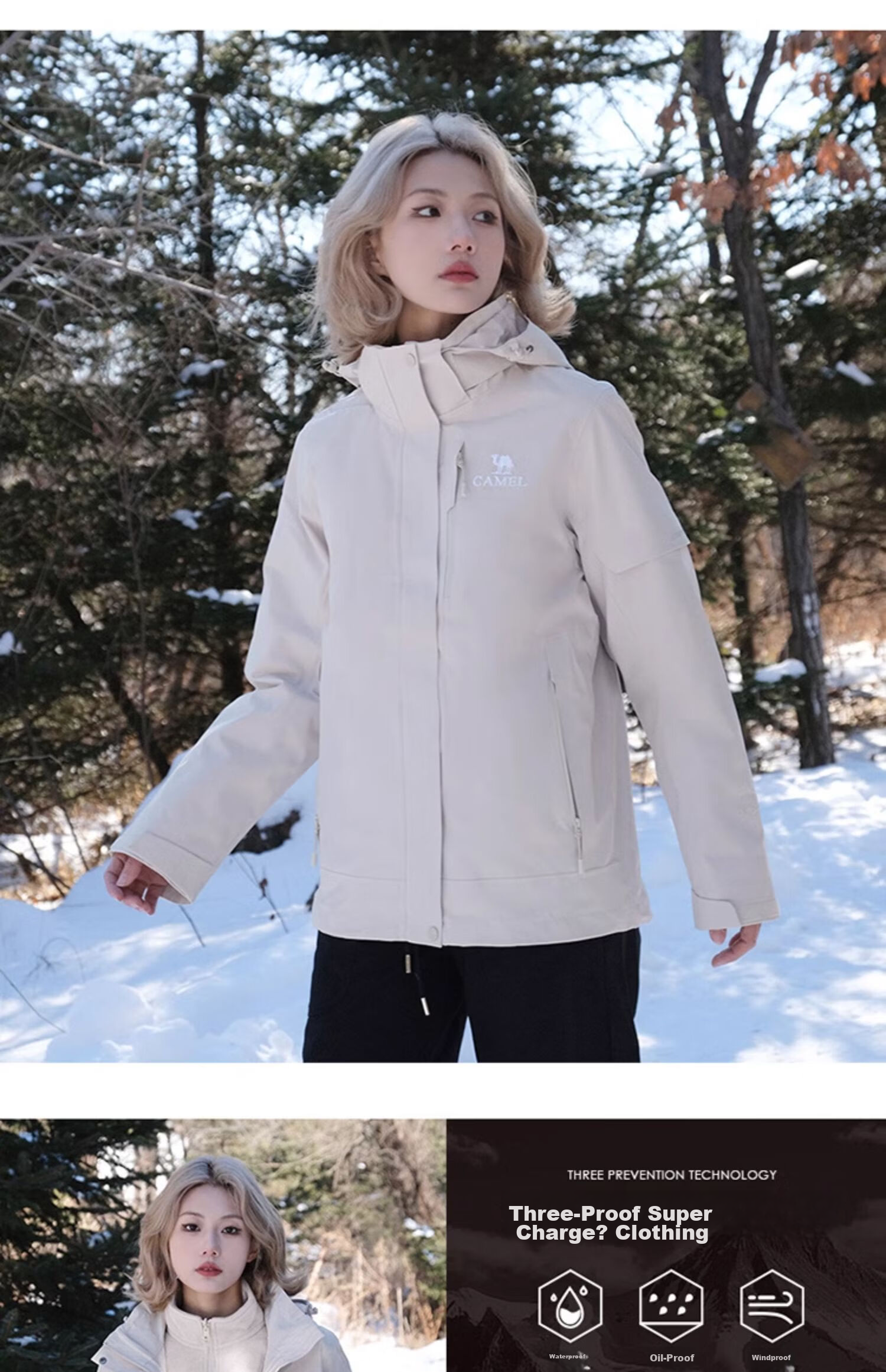CAMEL Outdoor Jacket for Men And Women, 3-In Fleece-Lined Windproof Two-Piece Set, Autumn And Winter Coat, A13CA46174, XL 2
