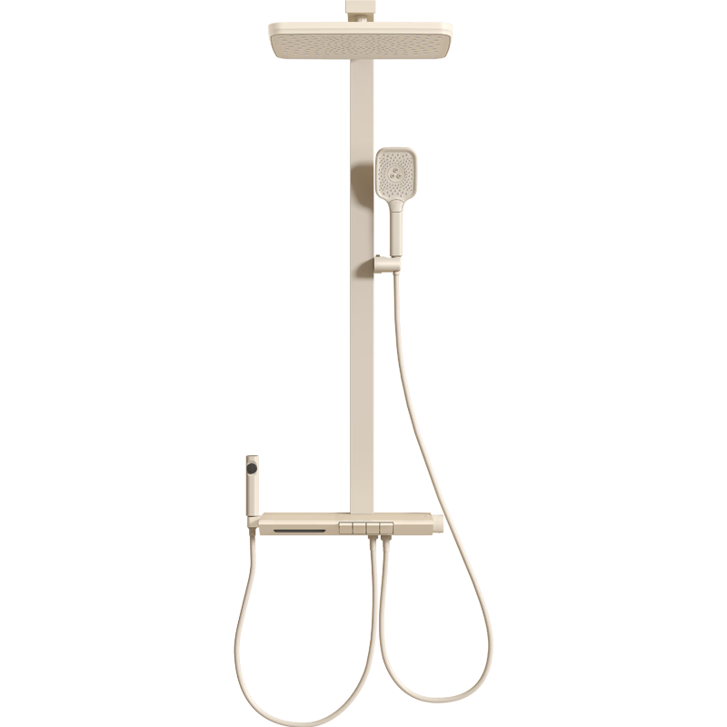 MICOE Constant Temperature Digital Shower Head, High-Pressure Pure Copper Rain Shower with Piano Keys, Cream White Square Tube Smart Shower Head A149130