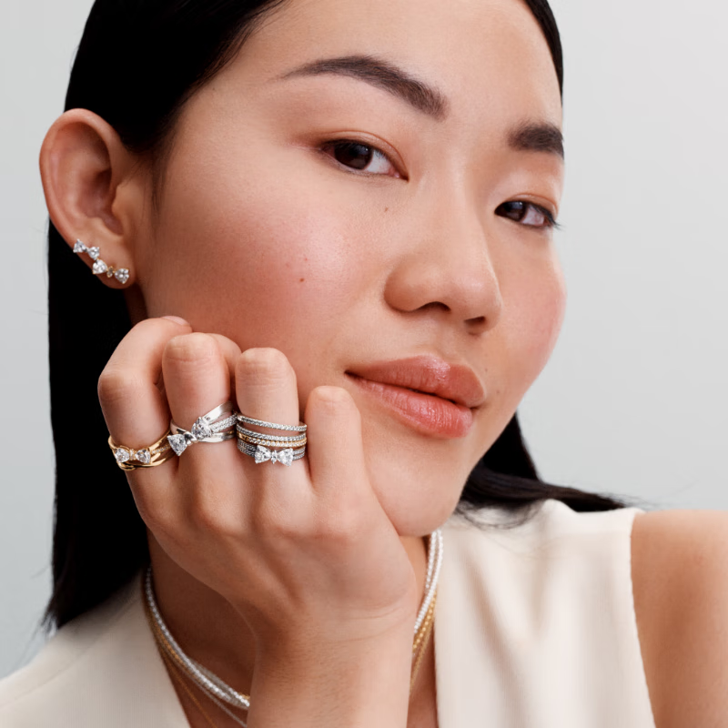 Pandora Elegant Satin Ribbon Bow Loop Ring, Gold High-End Versatile Birthday Gift for Girlfriend