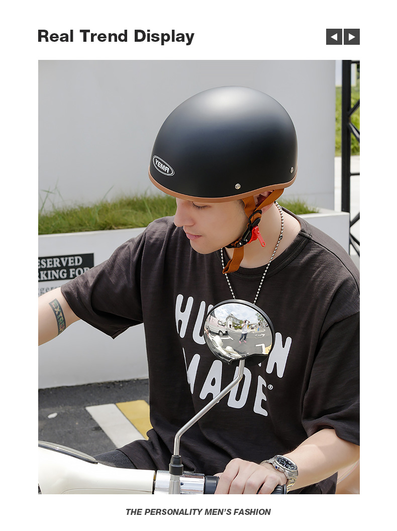 YEMA 3C Certified 352S Electric Motorcycle Helmet Men's Retro Half Helmet Electric Scooter Safety Helmet Women's Four-Season Lightweight Summer One Size Khaki White 4
