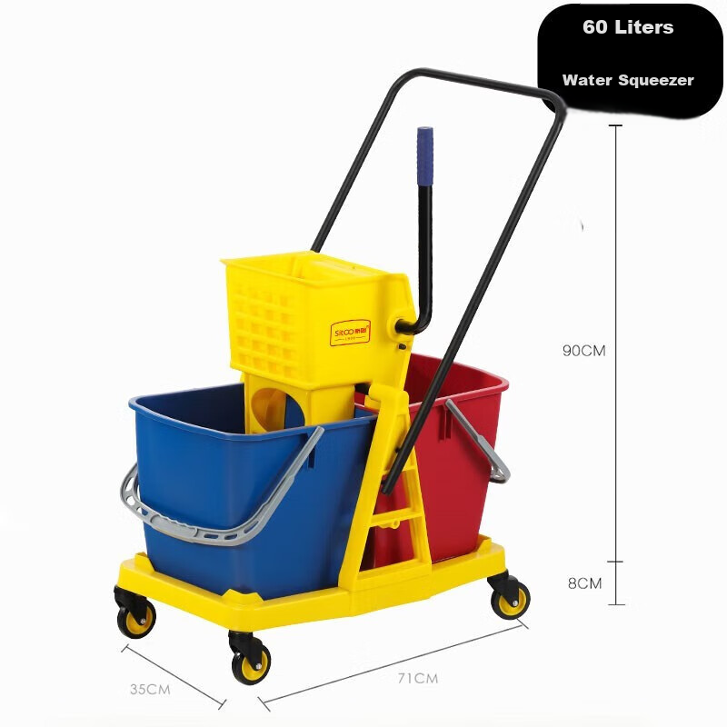 Stu Reinforced Mop Wringer Bucket Household Commercial Cleaning Mop Bucket 34L Yellow with Drain Pipe 4