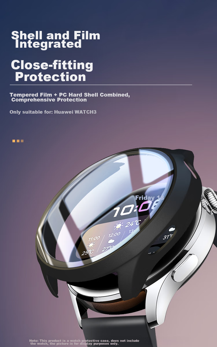 KMaxAI Protective Case with Tempered Glass for Huawei Watch 3, Full Dial Protection Cover, Shockproof Hard Shell, Smartwatch Accessory for Huawei Men's And Women's Watches, Black 1