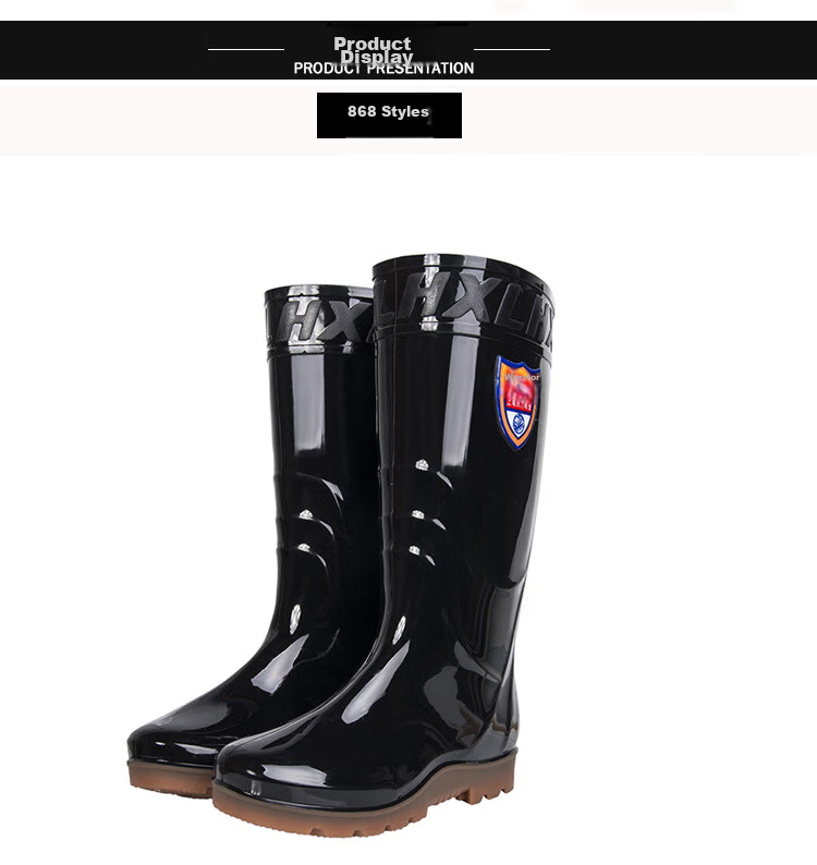 Warrior Men's Mid-High Rain Boots, Rubber Shoes, Overshoes, Waterproof Footwear, 8868 Black High-Top, Size 40 11