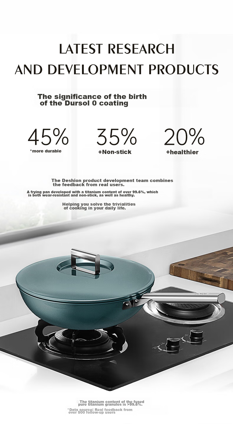 DES LON (DESLON) Titanium-Containing 99% Non-Stick Wok, No Coating, Home Use, Smokeless, Flat Bottom, Suitable for Gas Stove And Induction Cooker, Non-Stick Frying Pa 1