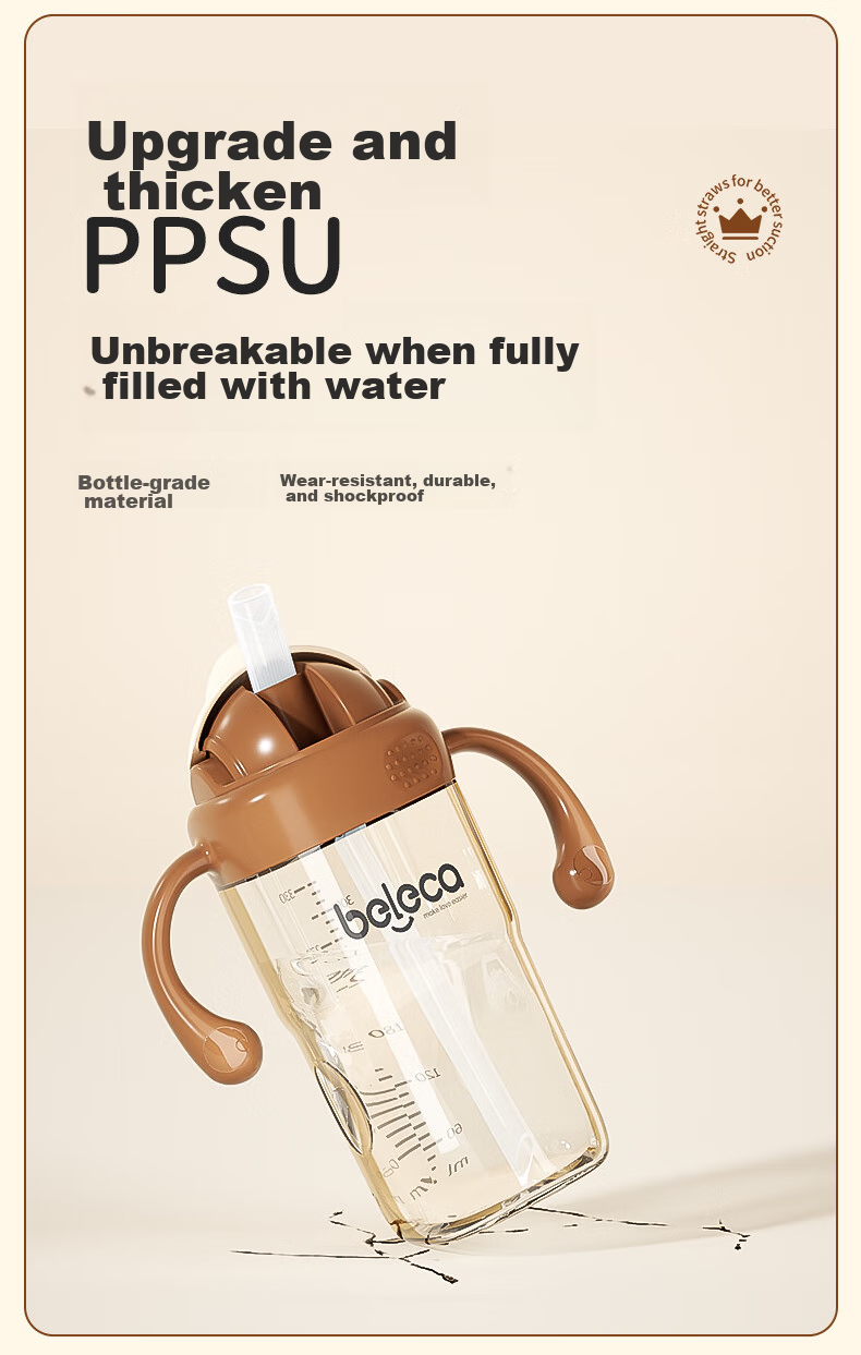 Beleca Straw Bottle for Babies over 12 Months to 6 Years Old, Shatterproof And Spill-Proof PPSU Direct Drinking Bottle, 330ml Large Capacity 10
